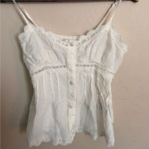 White Lace Trim Button-Front Cami Top | Size S